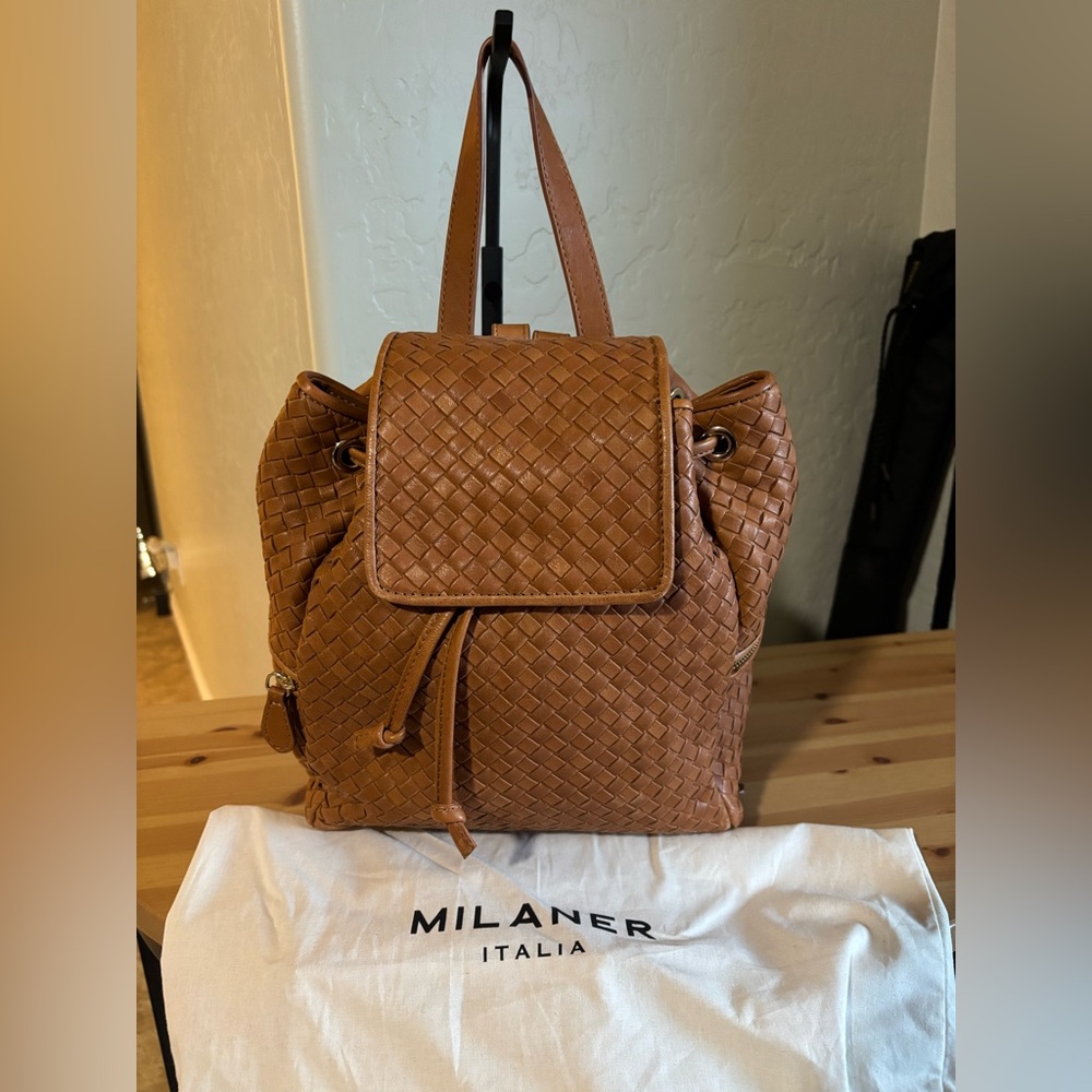 NWT Milaner Italia Haley Caramel Woven Backpack